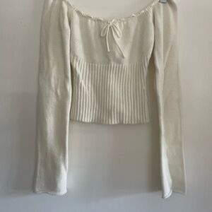 Danielle Guizio Cream Off-the-Shoulder Ribbed Sweater